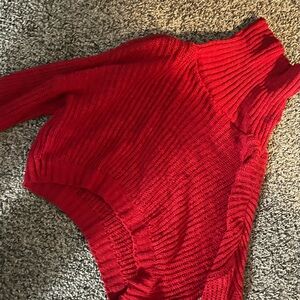 Aerie Red Ribbed Cowl Neck Sweater